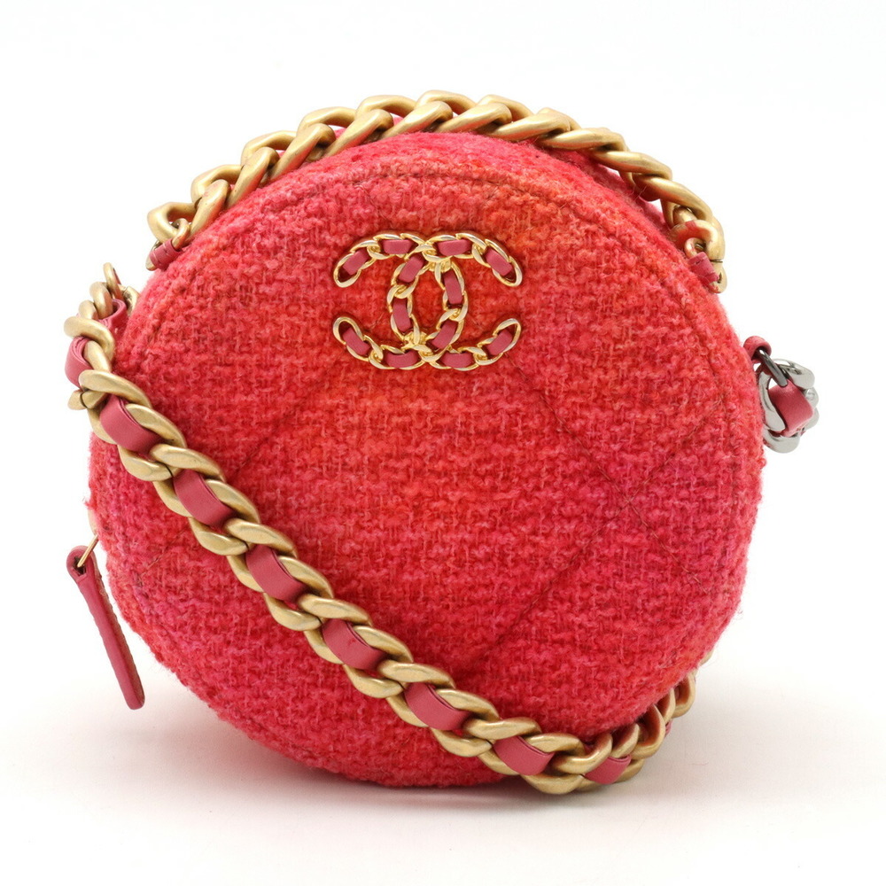 Chanel CHANEL19 Round Pochette Bag Tweed Pink